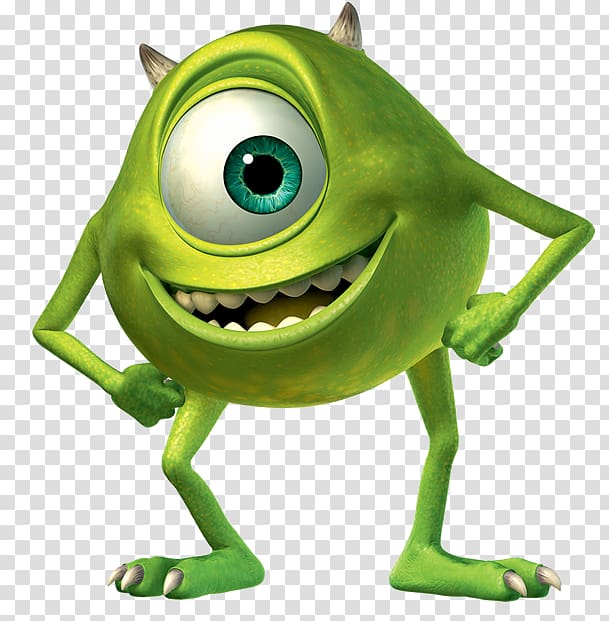 Mike Wazowski, the one-eyed green monster from Monsters, Inc., standing confidently with hands on hips and a big smile.