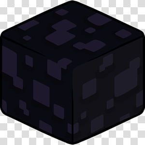 Pixelated black obsidian block from Minecraft, featuring dark purple speckles and cubic geometry.
