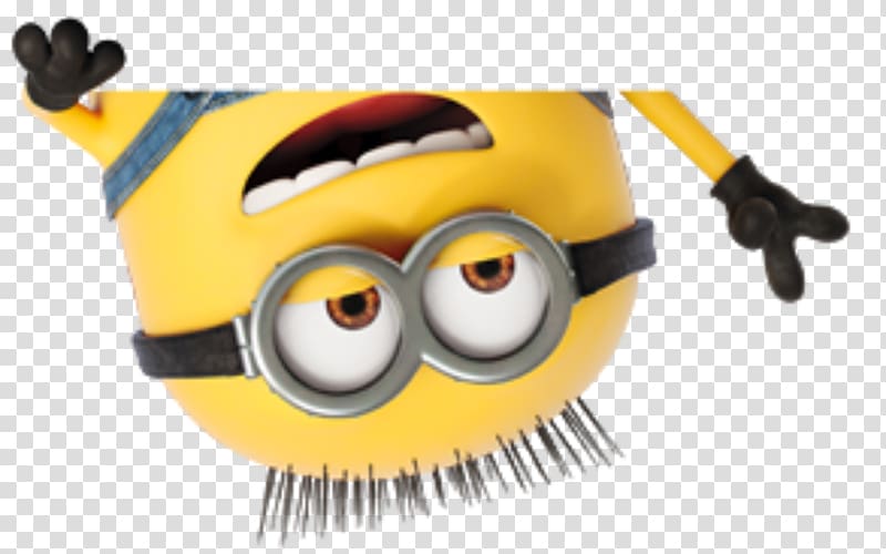 A cheerful Minion with oversized goggles, open mouth, and raised arms, expressing excitement or surprise.
