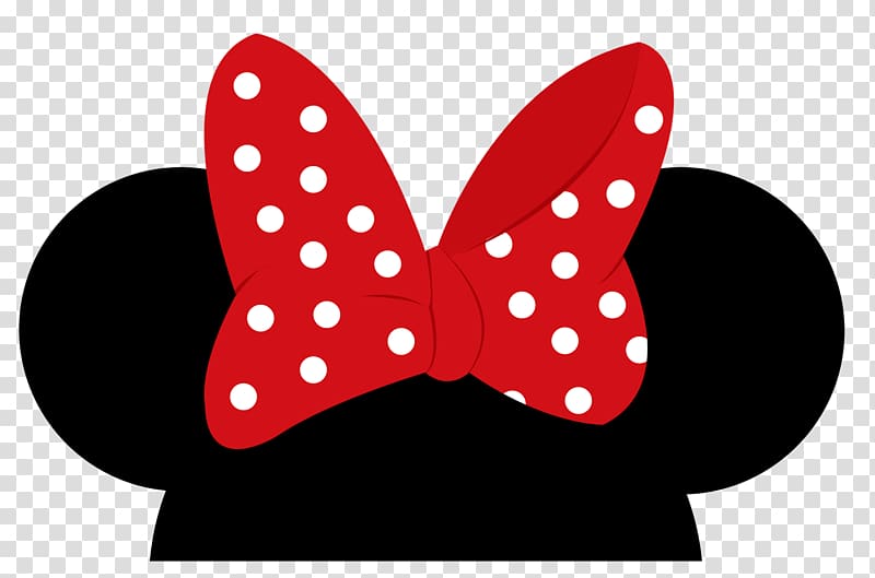 Minnie Mouse iconic black ears with a red polka-dot bow on transparent background.