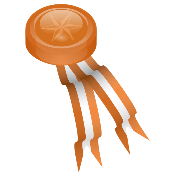 Orange circular medal with a five-pointed star embossed on its face, attached to a striped orange-and-white ribbon.