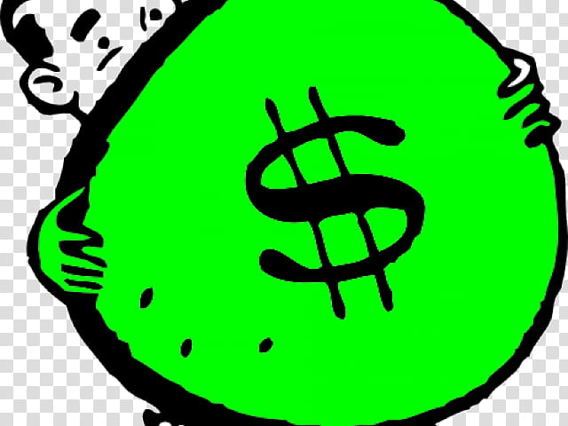 A cartoon person hugging a large green money bag with a dollar sign on it.