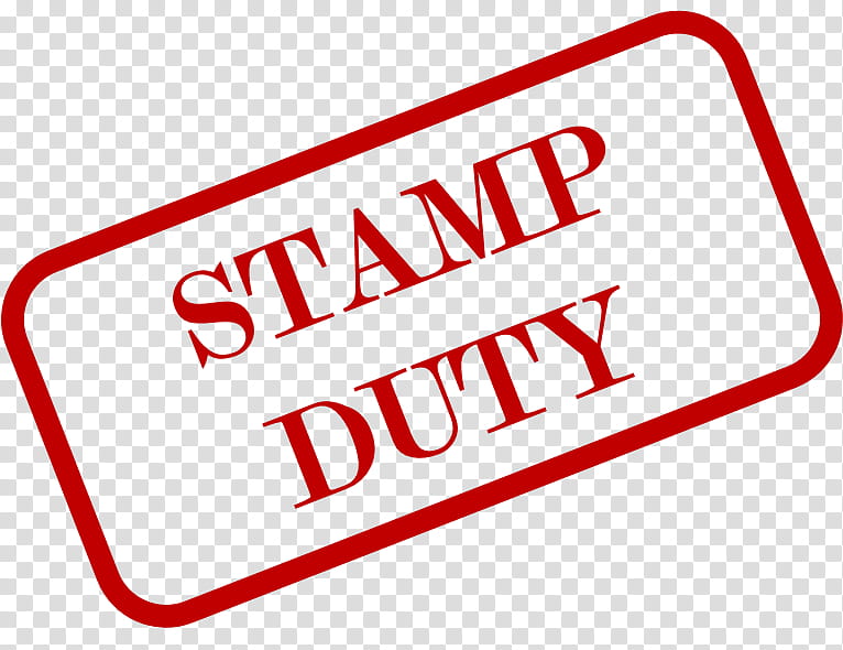 Red "STAMP DUTY" stamp graphic on transparent background, angled rectangular border with bold text.