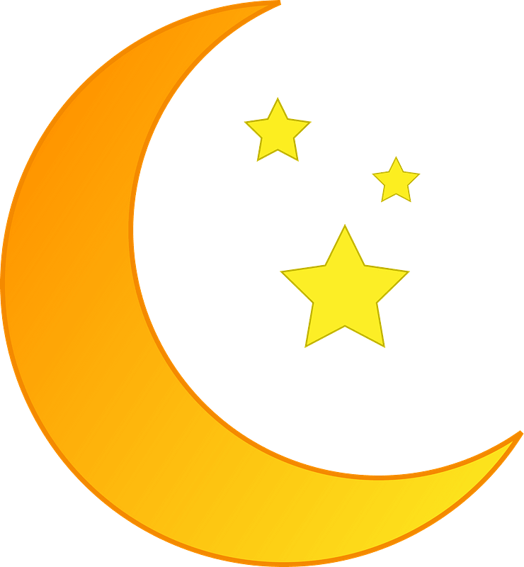 Crescent Moon and Stars Illustration - Night Sky Clipart