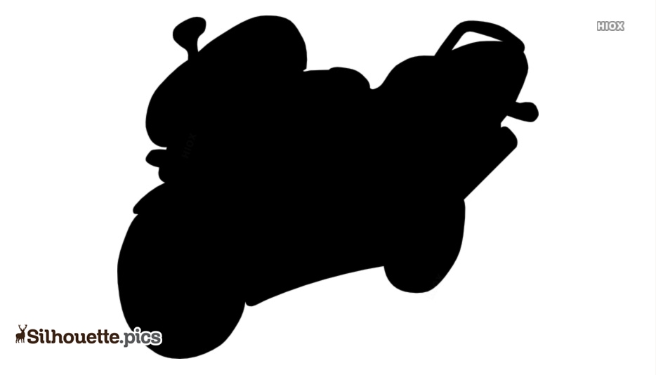 Black silhouette of a sport motorcycle in dynamic leaning pose on white background.