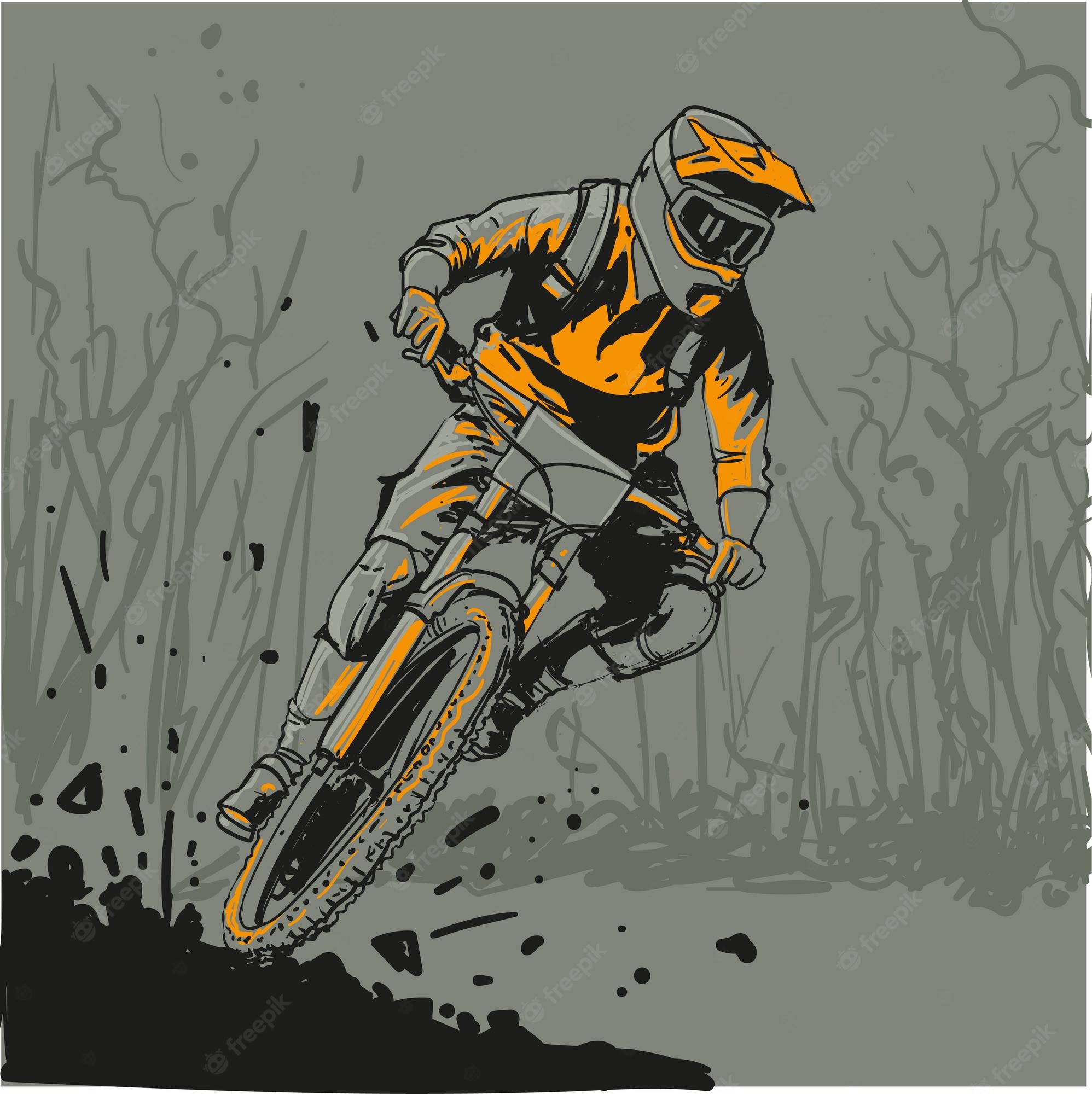 Dynamic Mountain Biking Illustration - Action-Packed Trail Ride Art