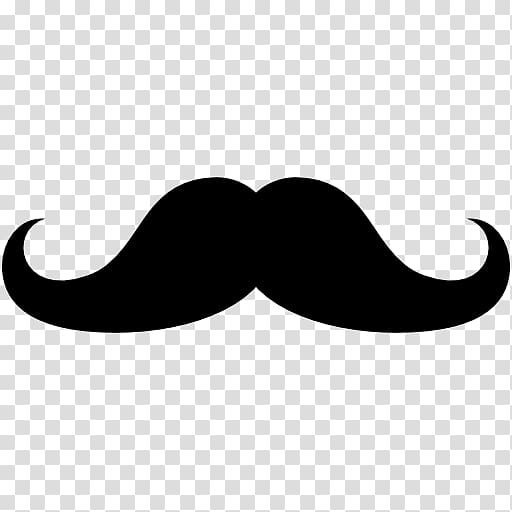 Classic black handlebar mustache silhouette on transparent background.