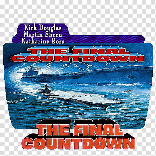 Movie poster for "The Final Countdown" featuring aircraft carrier, fighter jets, and cast names Kirk Douglas, Martin Sheen, Katharine Ross.