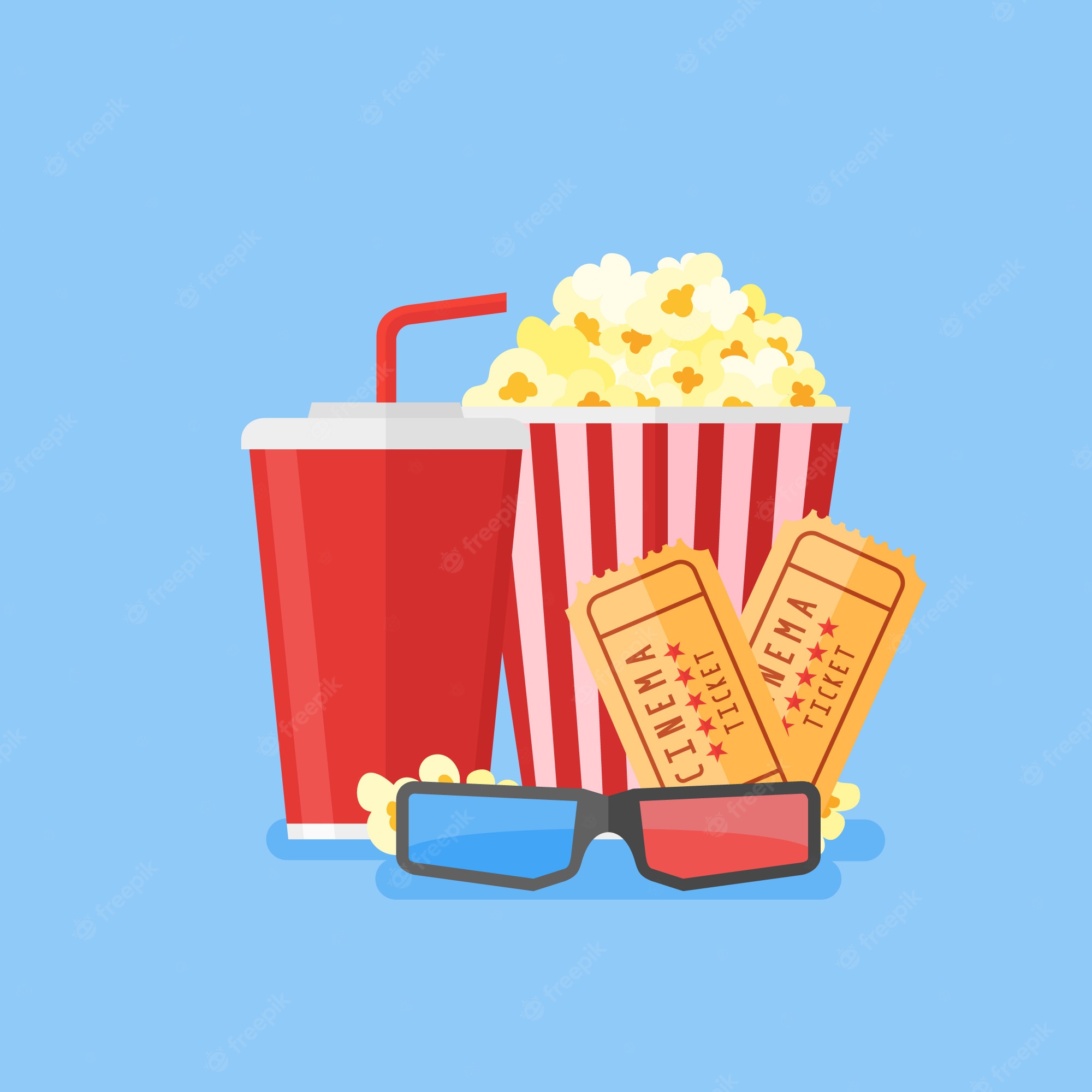 Movie Night Essentials Popcorn Soda Tickets 3D Glasses 3423546 Movie Night Essentials Popcorn Soda Tickets 3D Glasses 3423546