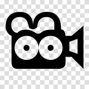Cartoon-style black video camera icon with large expressive eyes and a lens, symbolizing recording or media creation.