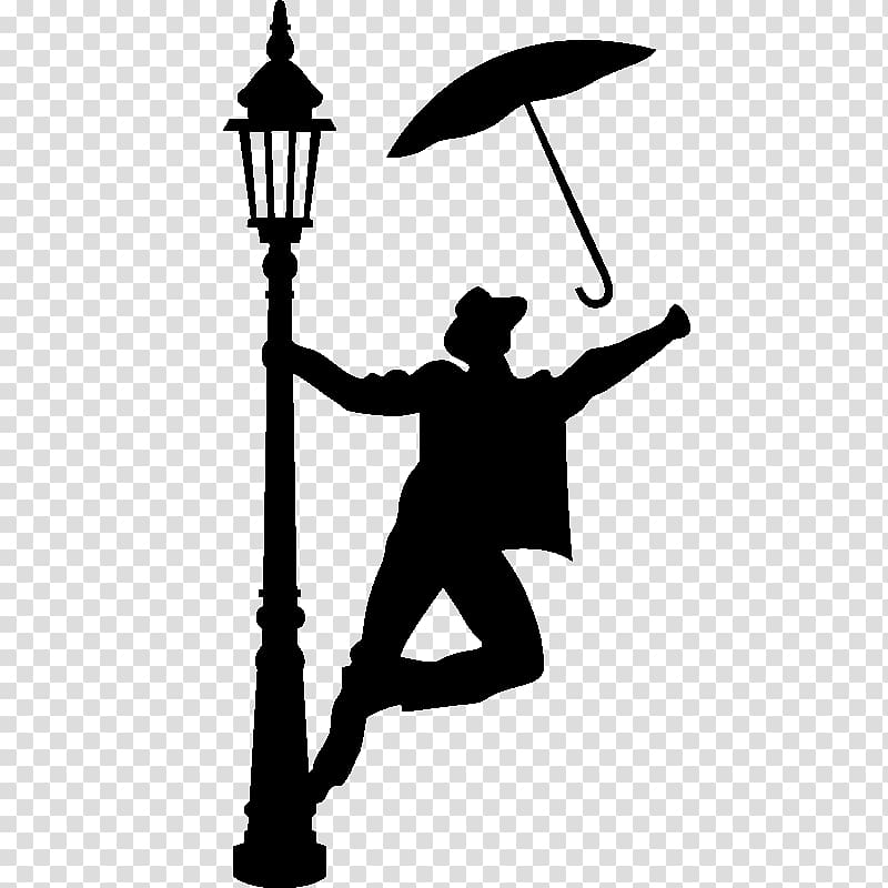 Dancing in the Rain Silhouette - Vintage Streetlamp & Umbrella Clipart