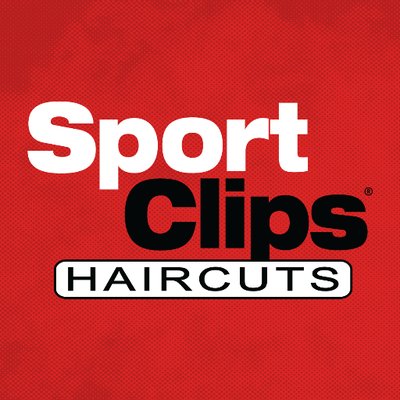 Sport Clips Haircuts logo on red background with white and black text.