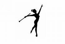 Silhouette of a female baton twirler in mid-performance, arms extended and baton in motion.