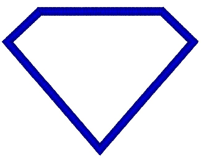 Blue embroidered diamond-shaped outline logo on white background, resembling a superhero emblem.