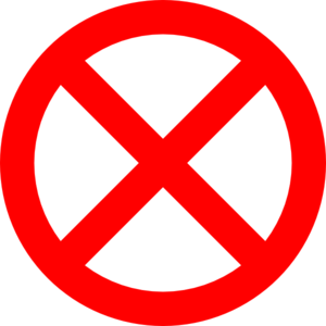 Red prohibition symbol with a bold X inside a circle, indicating restriction or ban.