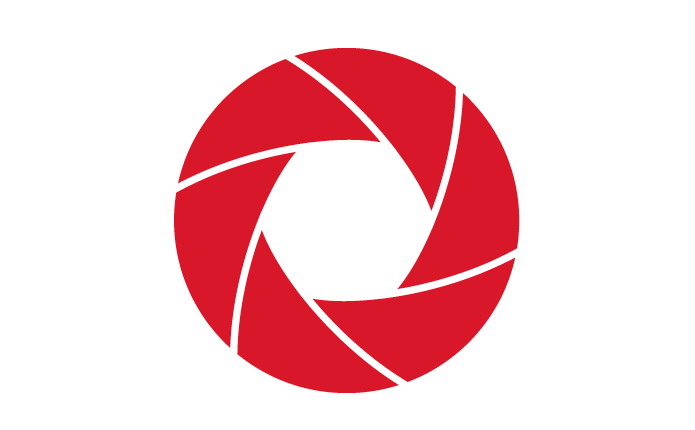 Red camera aperture logo symbolizing photography, imaging, or shutter functionality.