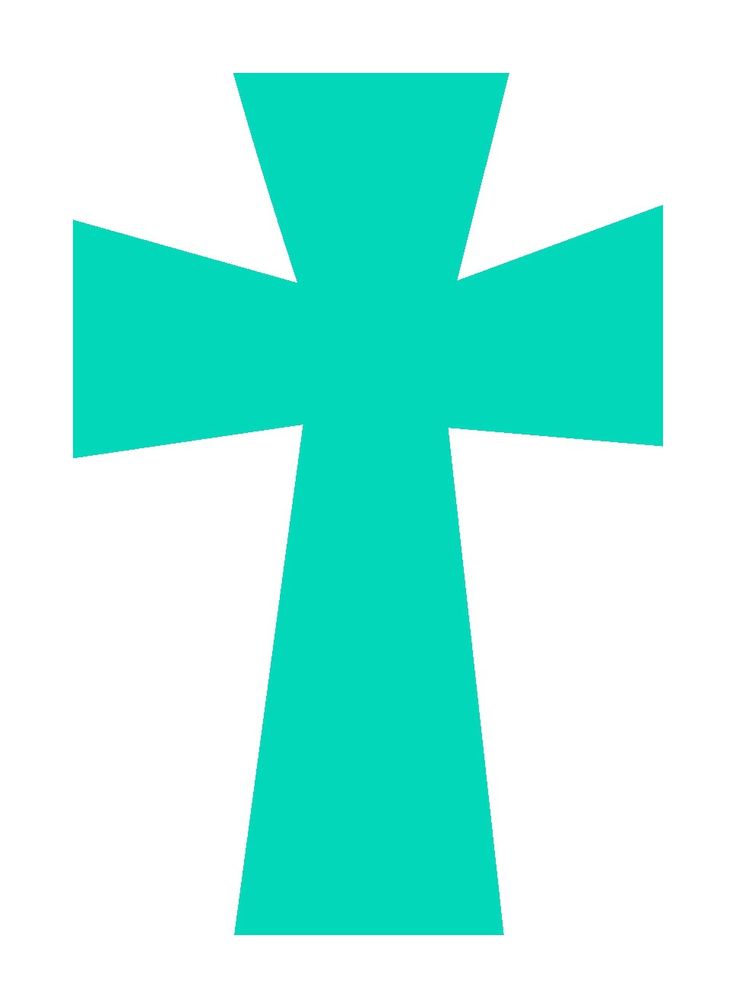 A solid teal-colored Latin cross with flared arms and base, set against a white background.