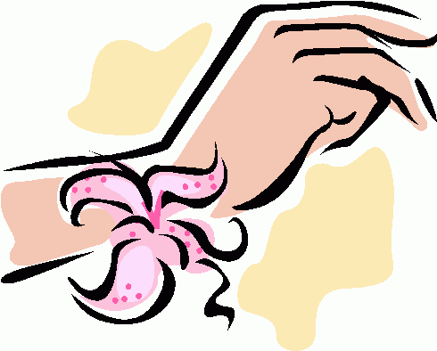 A stylized illustration of a hand gently holding a pink, polka-dotted flower against soft yellow and peach background shapes.