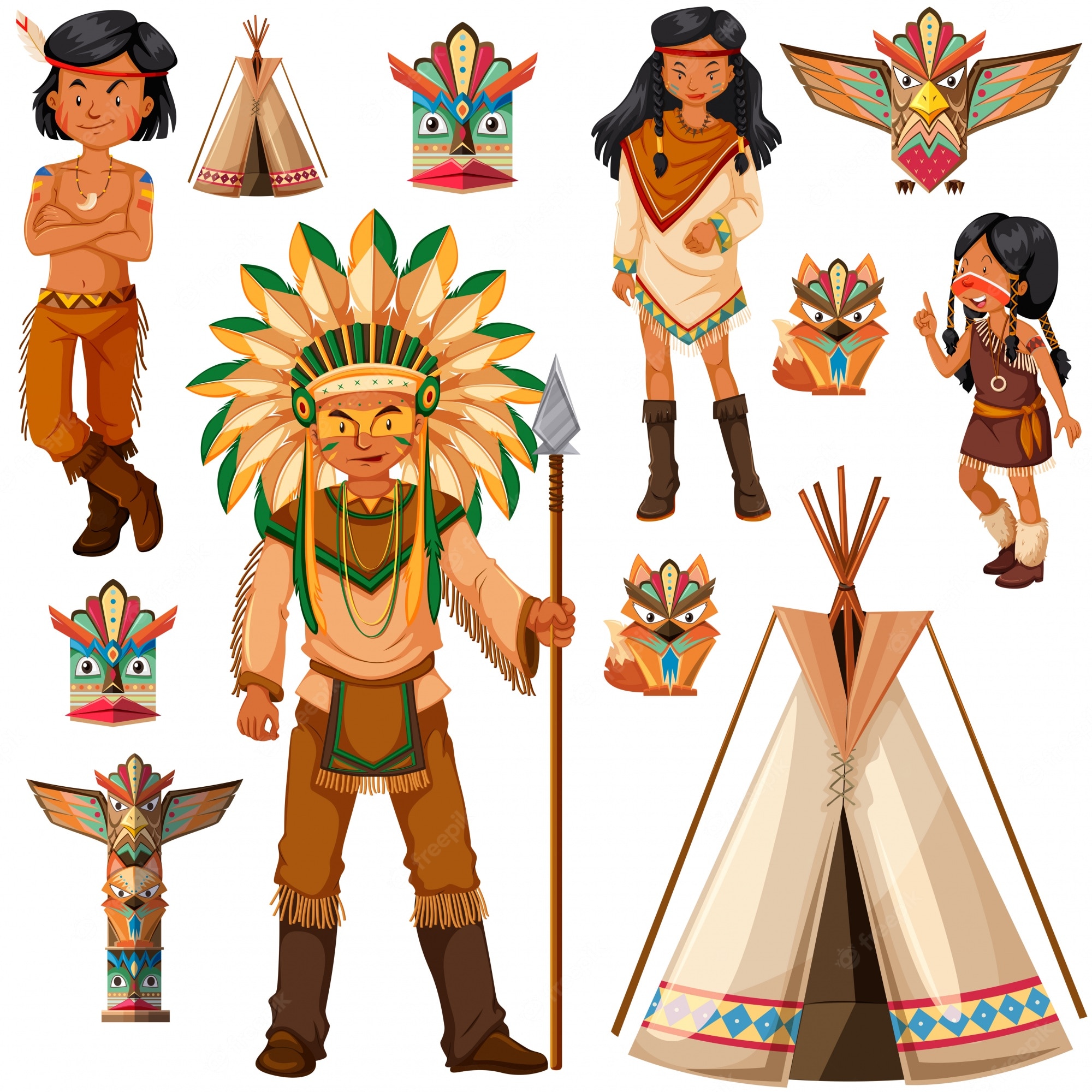 Native American Cultural Illustrations - Characters, Teepees & Masks