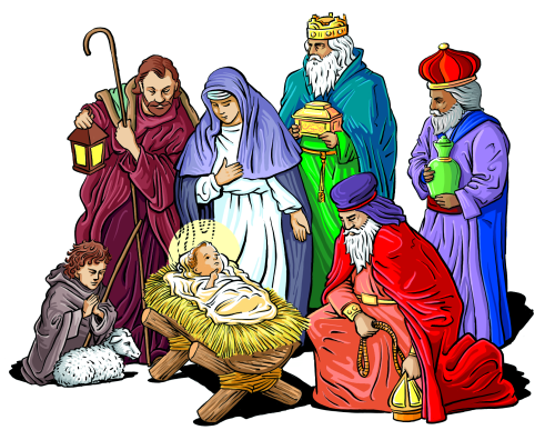 Nativity Scene: Mary, Joseph, and Baby Jesus in the Manger