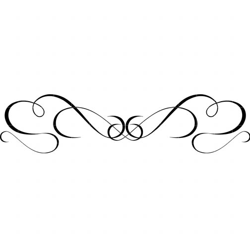 Elegant black ornamental flourish with symmetrical swirls and loops on white background.