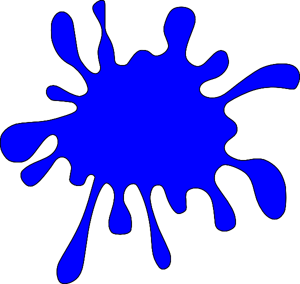 Vibrant blue paint splatter graphic with dynamic, irregular edges on white background.