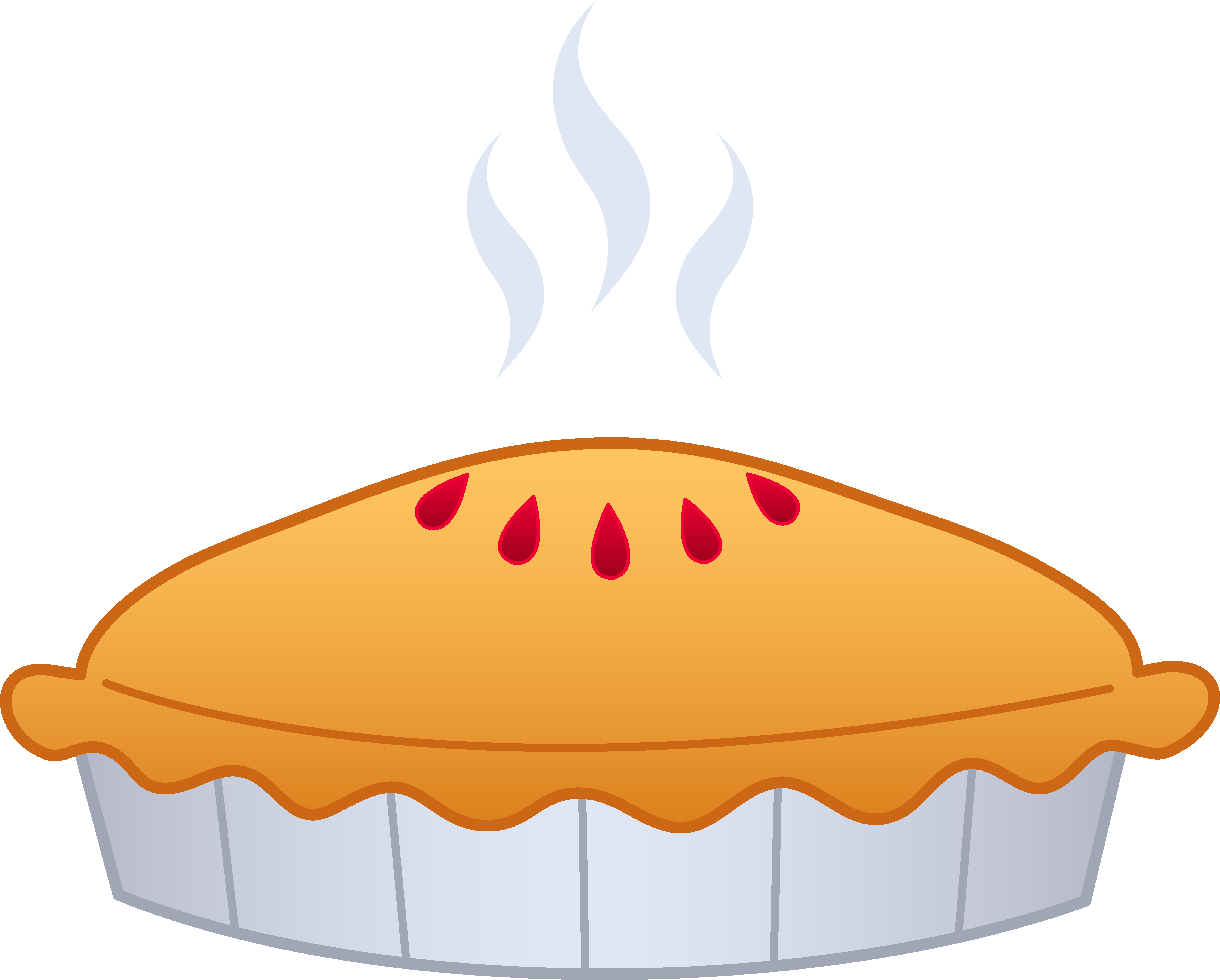 Freshly baked pie with golden crust, steam rising, and red vent slits.