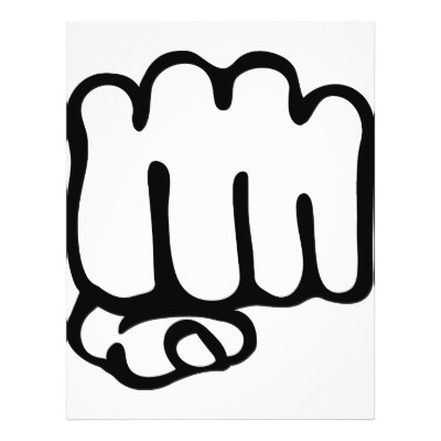 Black-and-white line drawing of a clenched fist, stylized with bold outlines and minimal detail.