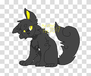 A stylized black feline creature with glowing yellow eyes, pointed ears, and a bushy tail, sitting in a crouched pose.