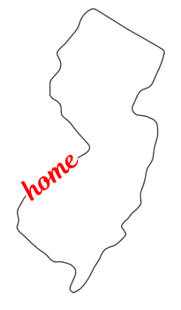 Outline of New Jersey state with the word "home" in red cursive script inside.