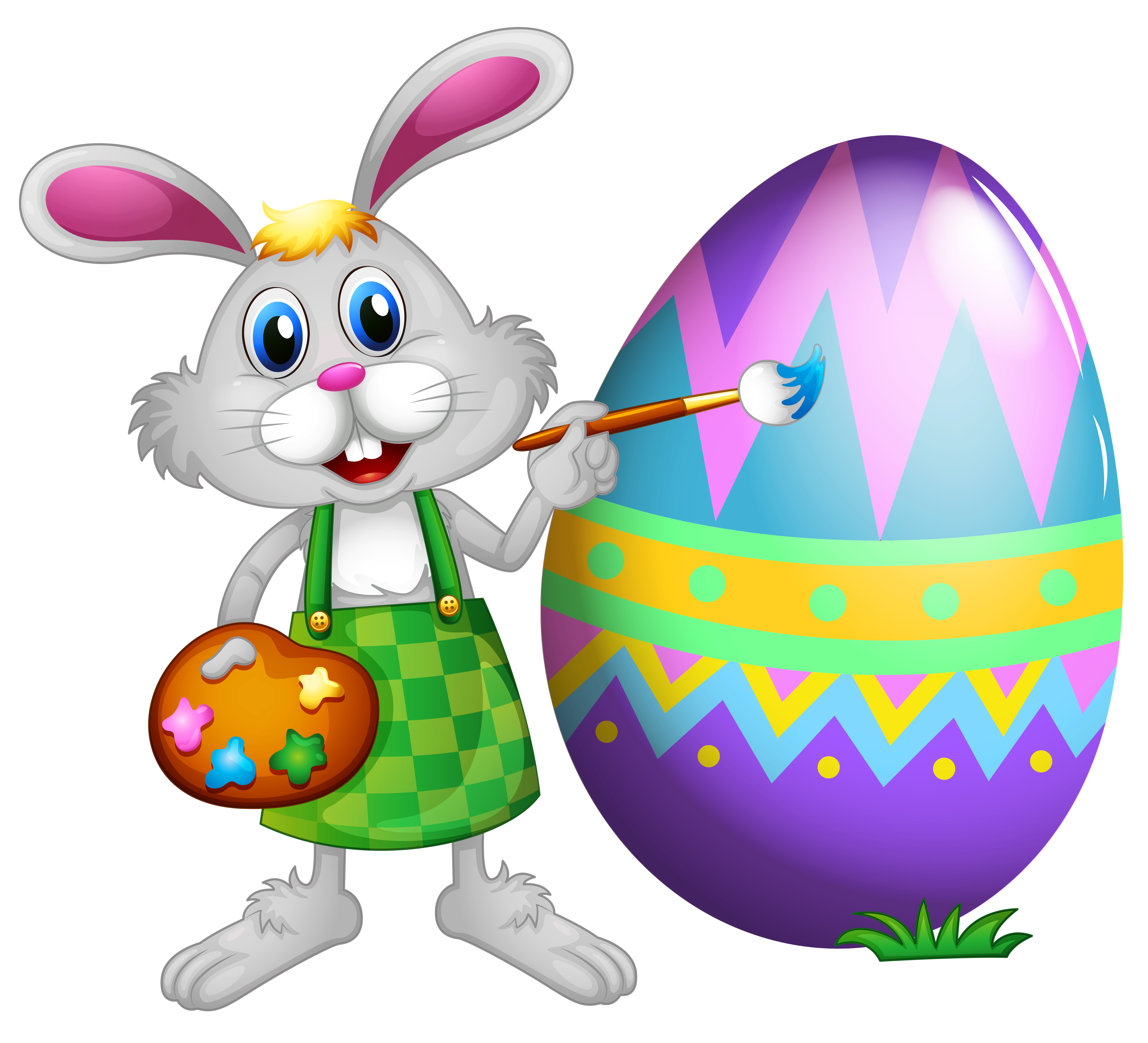 Easter Bunny Painting a Decorated Egg - Festive Holiday Illustration