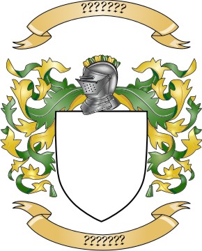 A blank heraldic coat of arms with green and gold mantling, a silver helmet, and placeholder banners.