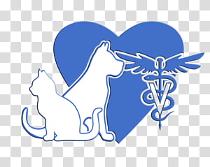 Blue heart logo with white silhouettes of a cat and dog, and a veterinary caduceus symbol.
