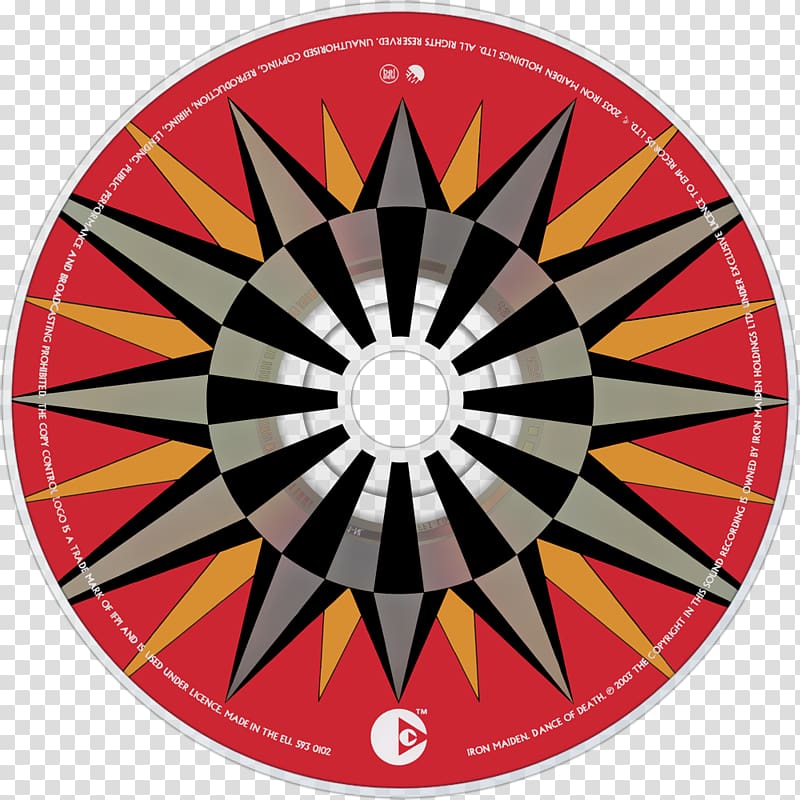 Iron Maiden "Dance of Death" 2003 CD label with compass rose design in red, black, gray, and gold.