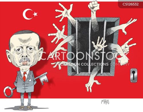Political Cartoon Depicting Authoritarianism and Imprisonment in Turkey