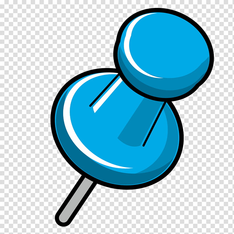 Blue pushpin icon with glossy head and metallic stem, isolated on transparent background.