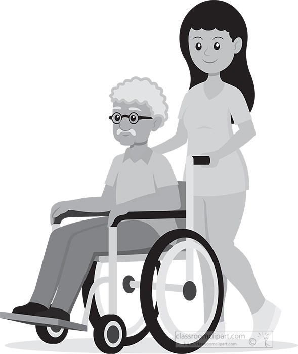 Compassionate Caregiver Assisting Senior in Wheelchair - Free Clipart