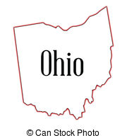 Outline map of Ohio state with bold "Ohio" text centered inside, red border on white background.