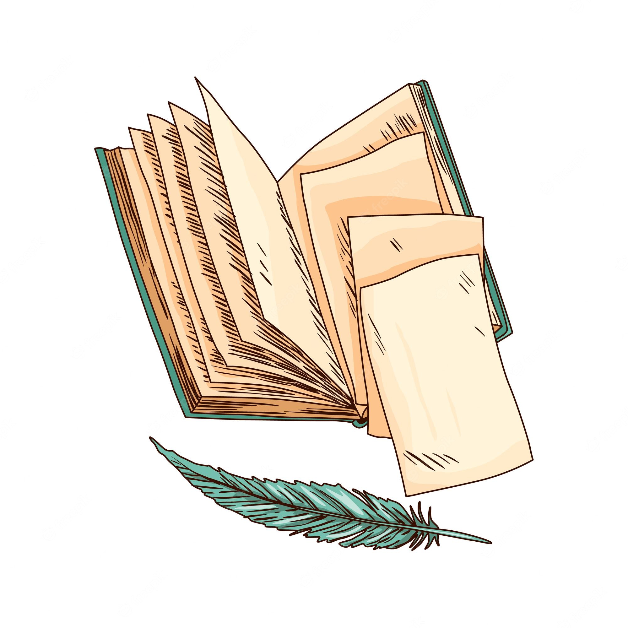 Vintage Book and Feather Quill Illustration | Literary Art Resource