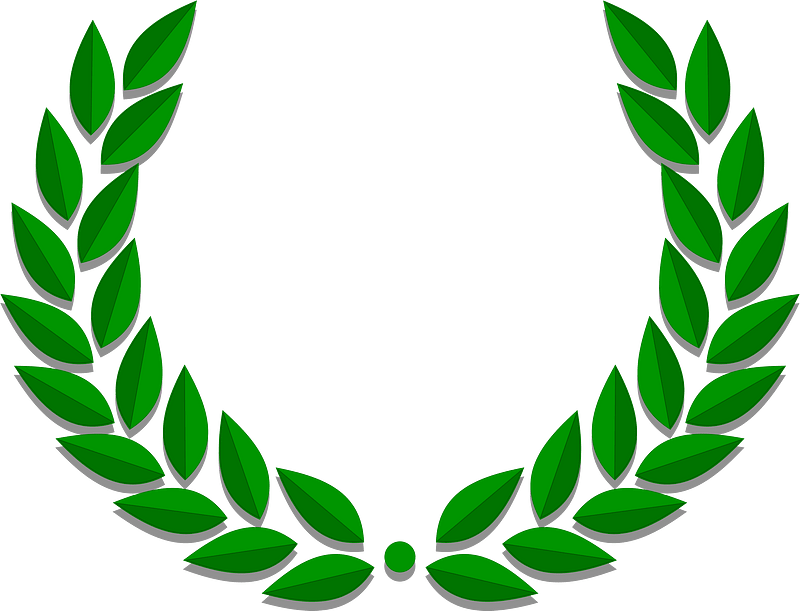 Green laurel wreath symbolizing victory, honor, or achievement, composed of symmetrical leaf branches forming a circular frame.