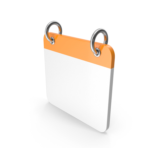 Orange-topped blank calendar page with silver metal rings, isolated on white background.