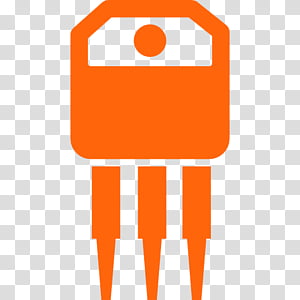 Orange transistor icon on transparent background, representing electronic components or semiconductor devices.