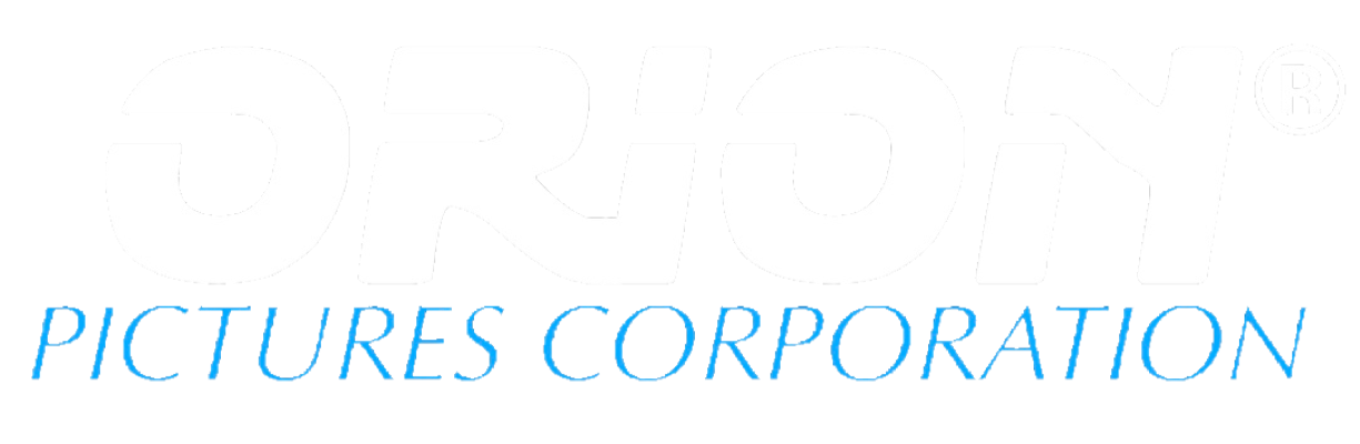Orion Pictures Corporation logo in white and blue text on black background, with registered trademark symbol.