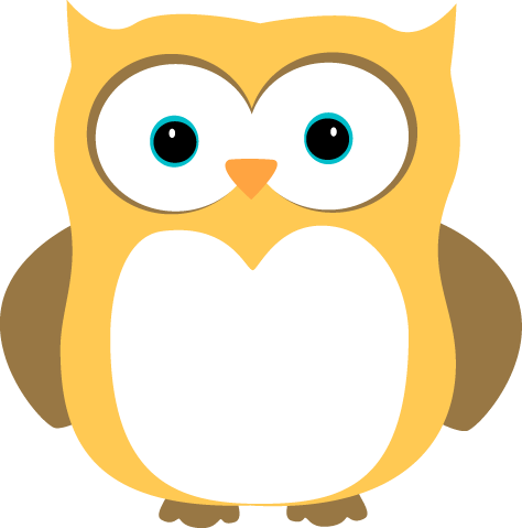 Friendly cartoon owl with large blue eyes, yellow face, white chest, and brown wings-ideal for educational or children’s content.