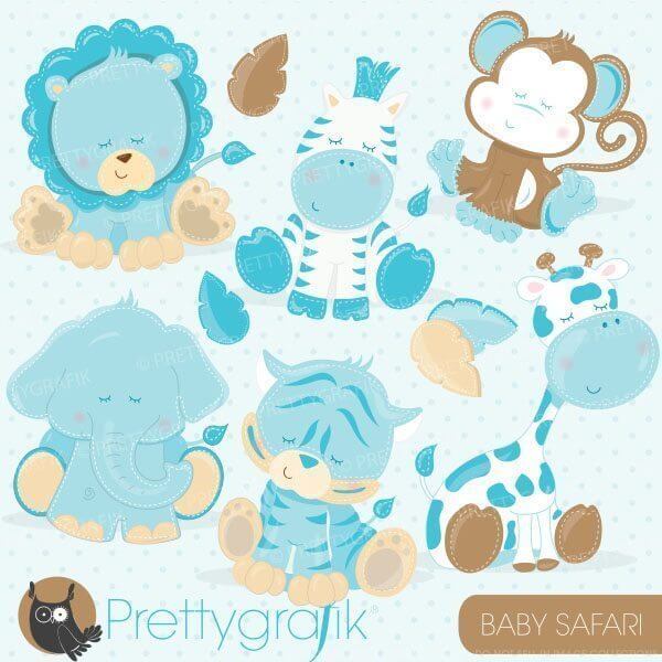 Baby Safari Animal Clipart - Adorable Blue-Themed Illustrations for Kids’ Design