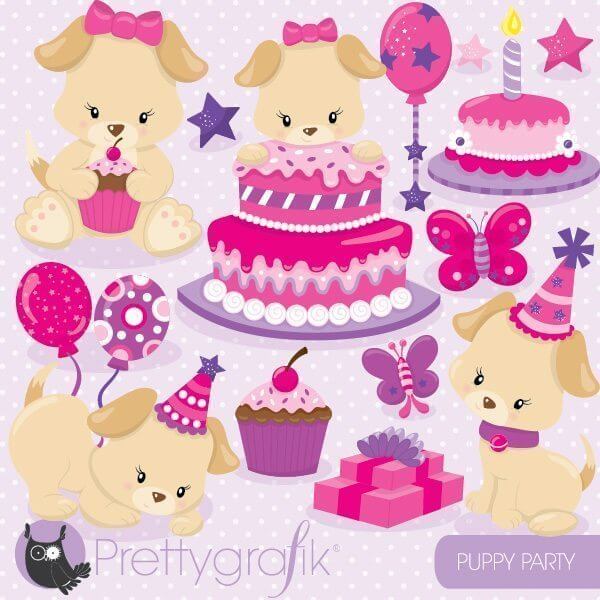 Puppy Party Clipart - Adorable Birthday Illustrations for Kids’ Events