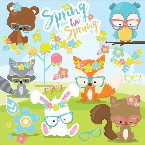 Spring Animals Clipart - Cute Floral Forest Friends for Kids & Designers