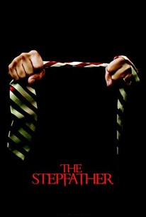 Two hands gripping a striped tie against black background, with "THE STEPFATHER" in red text below.