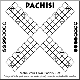 Printable Pachisi game board template with X-shaped grid, tokens, and instructions to make your own set.