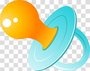 Bright orange and blue baby pacifier with glossy finish on transparent background.